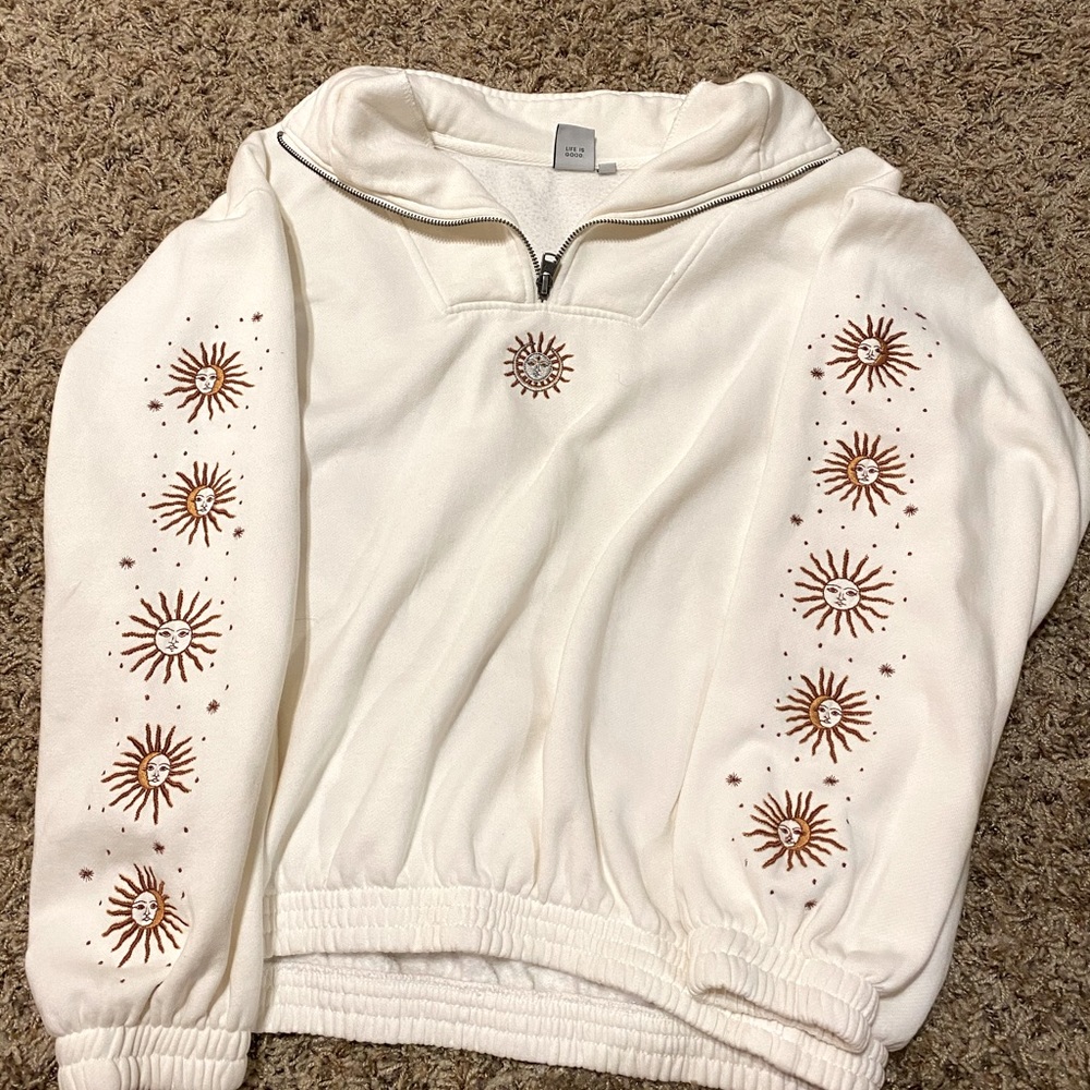 CREAM 3/4 ZIP SUN & MOON PULLOVER